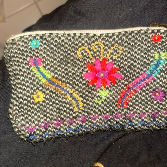 FREE**NATURAL LIFE SMALL zip case wHerringbone pattern and embroidery - Picture 1 of 4